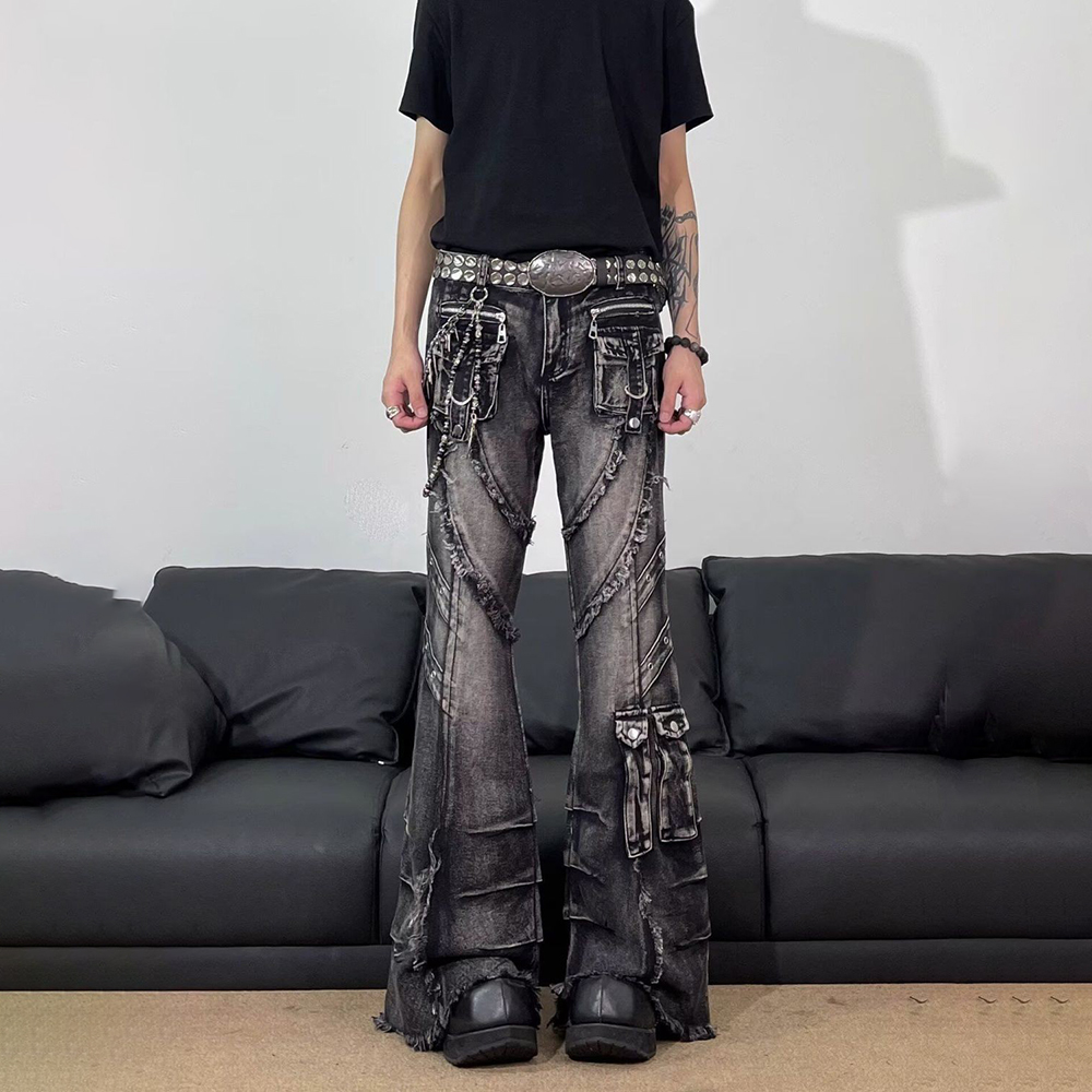 Men'S Fashion Jeans And Boots - Calças Cargo Masculinas Y2K com Borlas