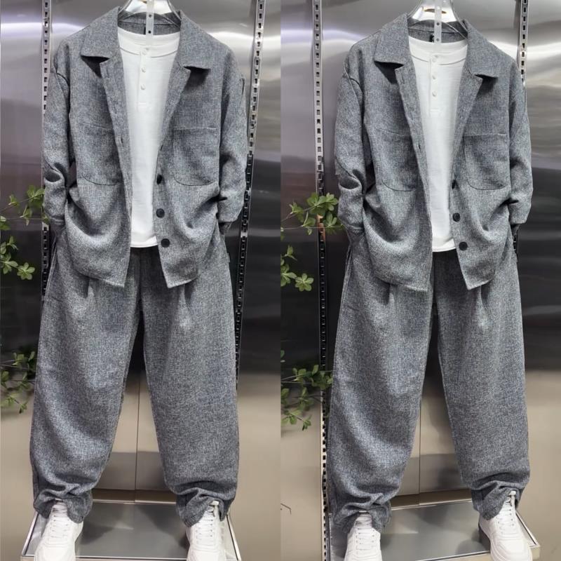 Men'S Fashion Loose Pants - Conjunto Masculino de Camisa com Lapela