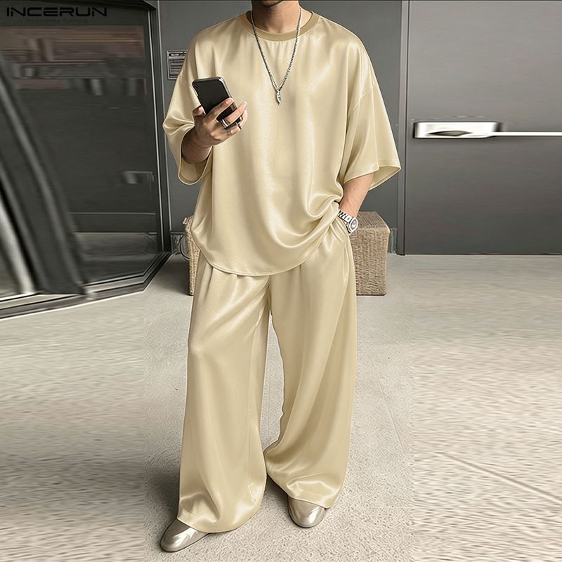 Men'S Fashion Loose Pants - Conjuntos Masculinos INCERUN, Camiseta de Manga