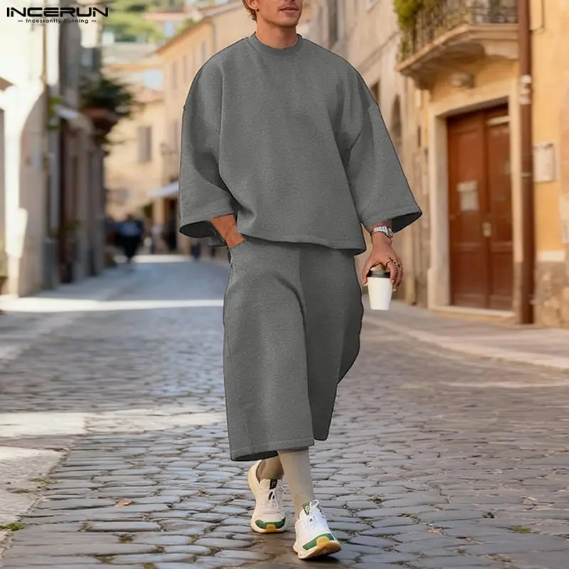 Men'S Fashion Loose Pants - Conjuntos Masculinos INCERUN em Cores Sólidas,