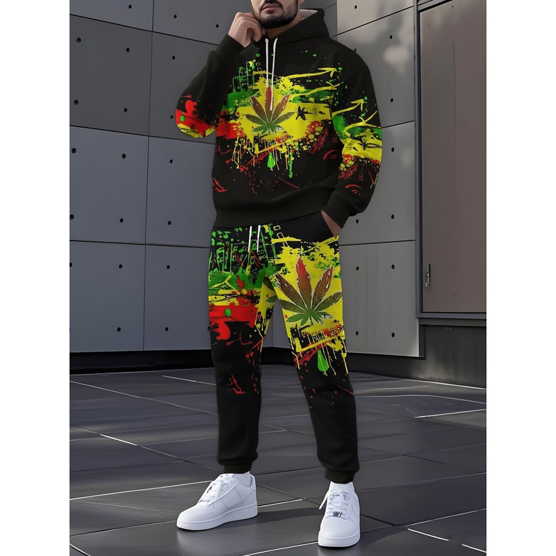 Men'S Fashion Loose Pants - Conjunto de moletom com capuz e