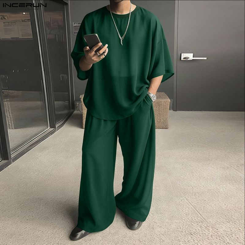 Men'S Fashion Loose Pants - Conjuntos Masculinos INCERUN, Camiseta de Manga