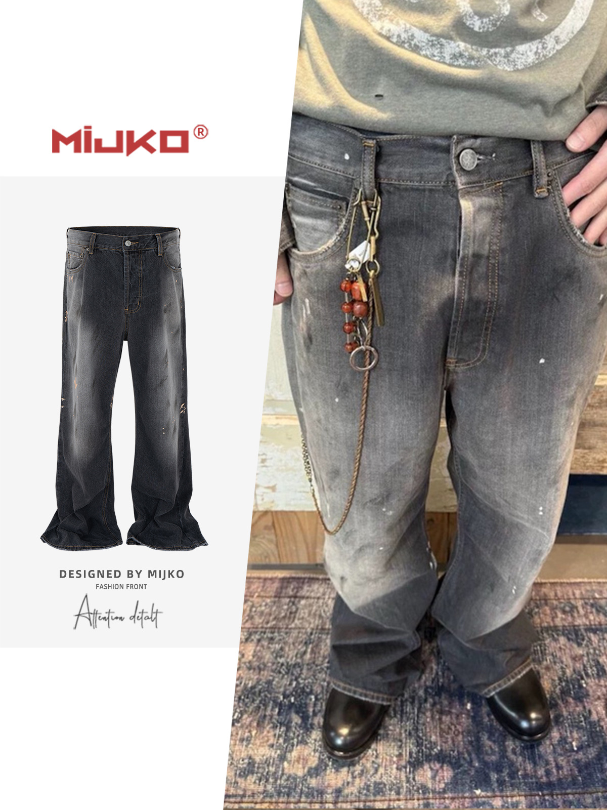 Men'S Fashion Jeans And Boots - MIJKO Calça jeans masculina lavada gradiente