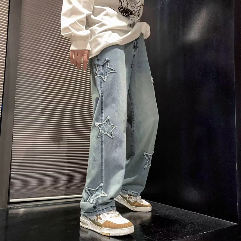 Nova estrela masculina bordada - Men'S Fashion With Baggy Jeans avaliação e preço