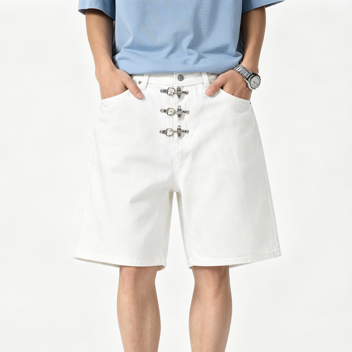 Calças Jeans Curtas com Fivela - Men'S Fashion With Baggy Jeans avaliação e preço